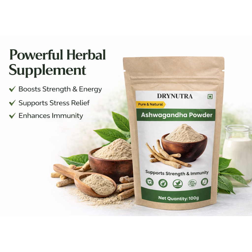 DryNutra Ashwagandha Powder – 100% Pure & Natural Withania Somnifera Root Powder | Stress Relief | Energy & Immunity Support | Ayurvedic Herbal Supplement