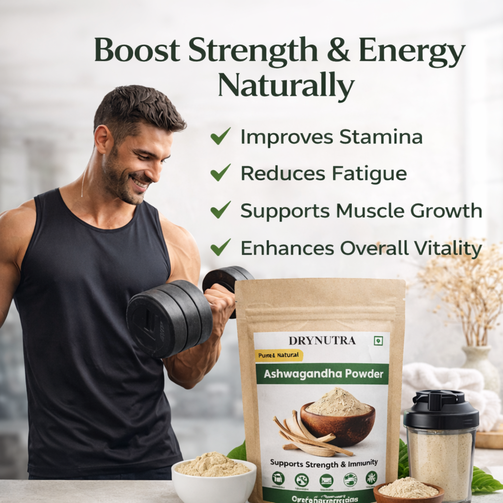 DryNutra Ashwagandha Powder – 100% Pure & Natural Withania Somnifera Root Powder | Stress Relief | Energy & Immunity Support | Ayurvedic Herbal Supplement